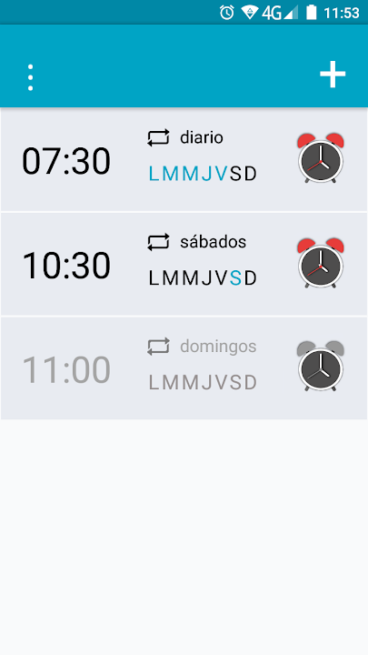 Lista de alarmas de Alarm Clock